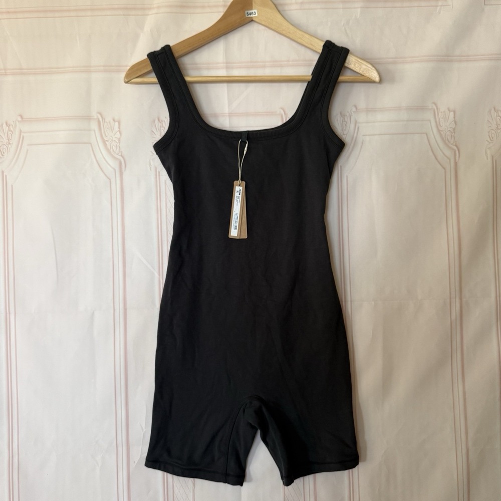 SKIMS Cotton Jersey Romper In Soot Black Size S NWT